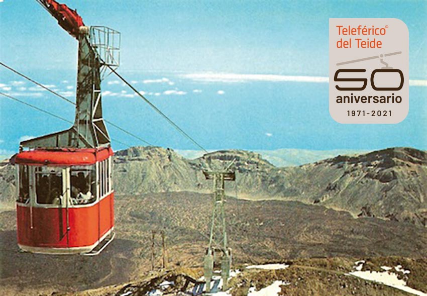 Image of the Teide cable car system on its 50th anniversary, with the original cabin Image of the Teide cable car system on its 50th anniversary, with the original cabin