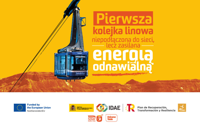 Kolejka linowa na Teide jest napędzana w 100% odnawialną energią słoneczną, nie będąc podłączoną do sieci elektrycznej Kolejka linowa na Teide jest napędzana w 100% odnawialną energią słoneczną, nie będąc podłączoną do sieci elektrycznej