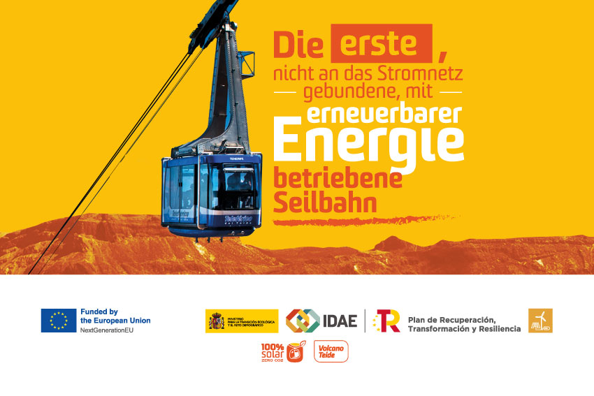 Die Teide-Seilbahn wird mit 100 % erneuerbarer Solarenergie betrieben, ohne an das Stromnetz angeschlossen zu sein Die Teide-Seilbahn wird mit 100 % erneuerbarer Solarenergie betrieben, ohne an das Stromnetz angeschlossen zu sein